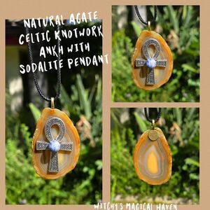Natural Agate Celtic Knotwork Ankh Sodalite Bead Crystal Pendant